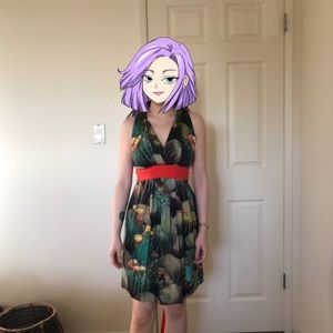 Anthropologie green orange cactus print dress